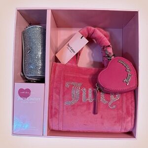 Juicy Couture NWT Pink Plush Mini Bag Heart Charm & Silver Coin Purse (P0184)